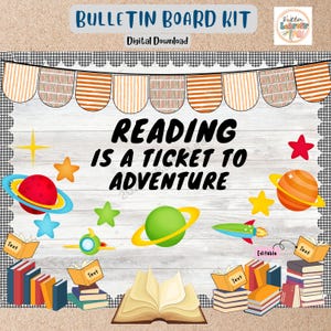 Bibliothek Bulletin Board Kit Reading ist eine Fahrkarte zum Abenteuer, Klassenzimmer Dekor, bearbeitbar
