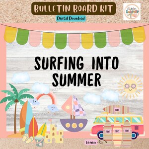 Surfing Into Summer Bulletin Board Kit End of Year Classroom Door Decor Editable
