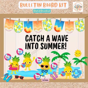 Catch A Wave Into Summer Bulletin Board Kit End of Year Classroom Door Decor Editable
