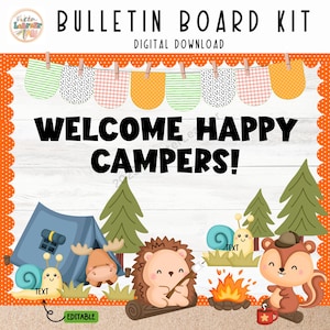 Happy Campers Bulletin Board | Back to School Bulletin Board Kit | Classroom Decor | Door Kit | Editable