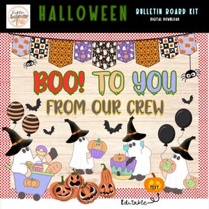 Halloween Bulletin Board Kit | October Bulletin Board | Classroom Door decor | Cute Ghost Classroom Decor | Editable