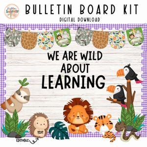 Jungle Back To School Bulletin Board Kit, Classroom Decor, Animal Bulletin Board, Editable