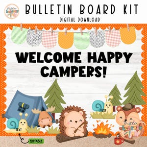 Happy Campers Bulletin Board Kit | Editable Classroom Decor (digital ...