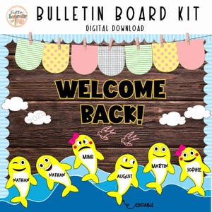 Welcome back Bulletin Board Kit, Dolphin Theme, Classroom Door Decor, Editable