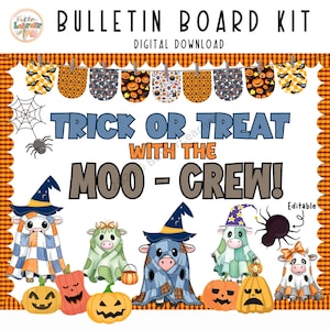Moo-Crew Halloween Bulletin Board Kit, Classroom Decor, Editable