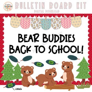 Bear Bulletin Board | Welcome Back to School Door Decor | Digital Download | Editable