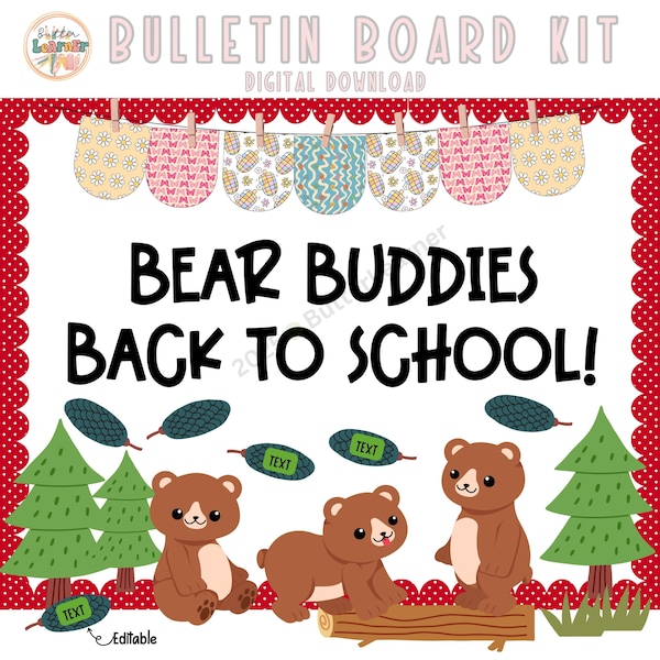 Bear Bulletin Board | Welcome Back to School Door Decor | Digital Download | Editable