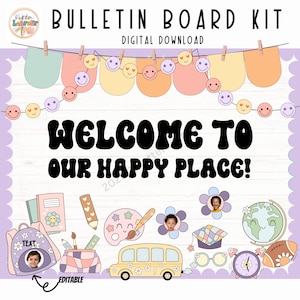 Back to School Bulletin Board Kit, Classroom Decor, August Bulletin Board, Groovy Bulletin Board Kit, Editable
