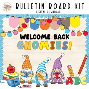 Welcome Back Gnomies Bulletin Board, Back To School Bulletin Board Kit, Gnome Classroom Decoration, Editable