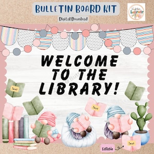 Library Gnomes Bulletin Board Kit, Spring Reading Book, Door Decor, Editable
