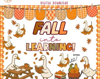 Fall Into Learning Bulletin Board Kit, Autumn Classroom Decor, Editable