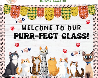 Kit para Painel de Avisos com Tema de Gatos para Sala de Aula: Decoração Perfeita para a Volta às Aulas (Download Digital)
