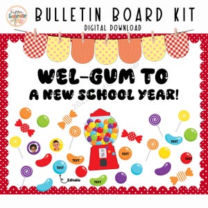 Gumball Bulletin Board Kit | Editable Back to School Welcome Door Decor | Digital Download