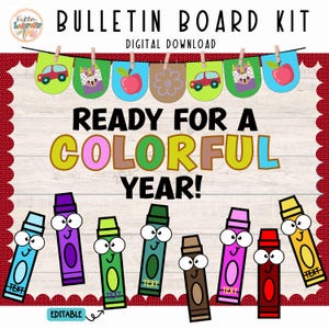 Back to School Bulletin Board Kit | Crayon Classroom Decor Theme for Welcome Back to School | Classroom Decor | Editable