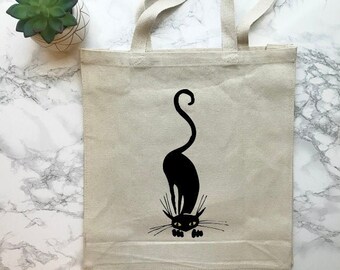 Black Cat Tote Cotton Canvas Tote Bag | Etsy