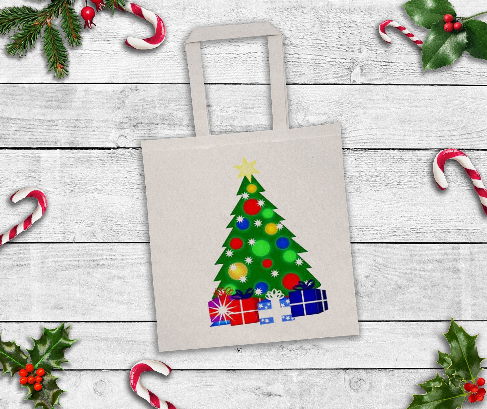 Christmas Tree Holiday Gift Bags Canvas Tote Bag Etsy