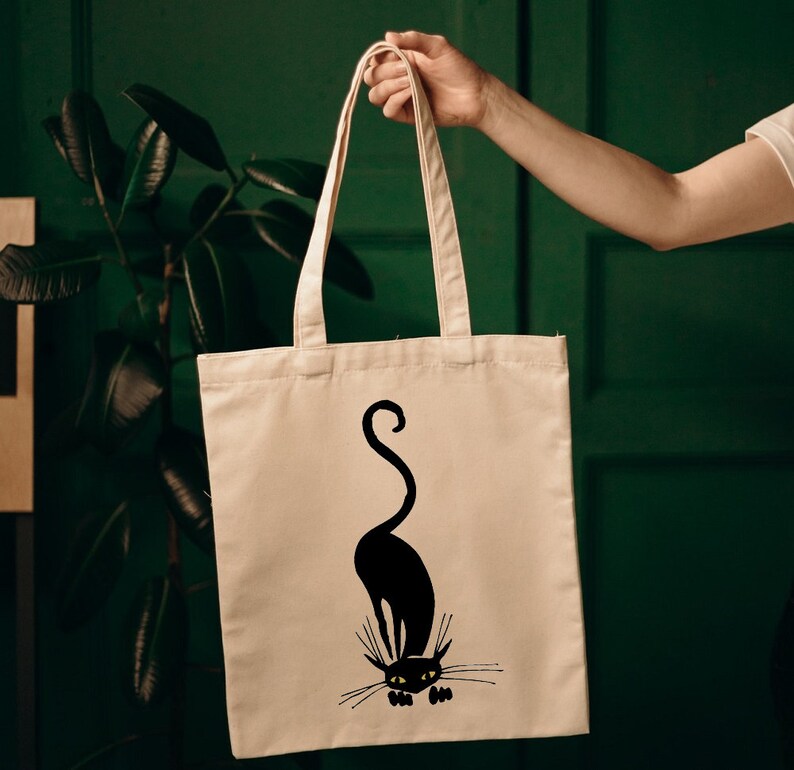 Black Cat Tote Cotton Canvas Tote Bag Etsy