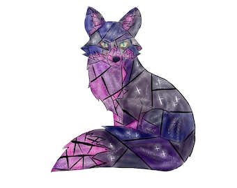 Cosmic Galaxy Stained-Glass Fox Digital Art Print Space Themed