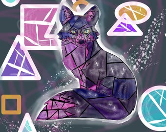 Geometric Stained Glass Galaxy Fox Starry Backdrop Space Themed