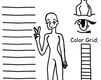 P2U Character Reference Sheet Base - Digital OC Template Line Art Coloring Page