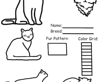 Cat Character OC Reference Sheet Template | P2U OC Base Printable Coloring Page