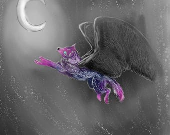 Galaxy Winged Wolf Leaping For The Moon
