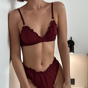 Completo intimo da donna - Reggiseno e mutandine sexy, biancheria intima in pizzo, intimo morbido e confortevole, lingerie da sposa, regalo per lei - Borgogna