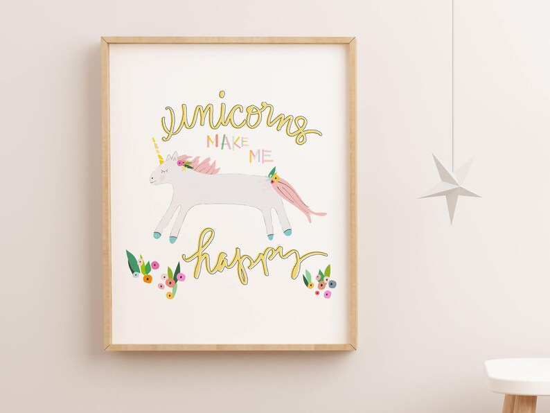 Unicornio Feliz Arte De La Pared Decoracion De La Pared Etsy