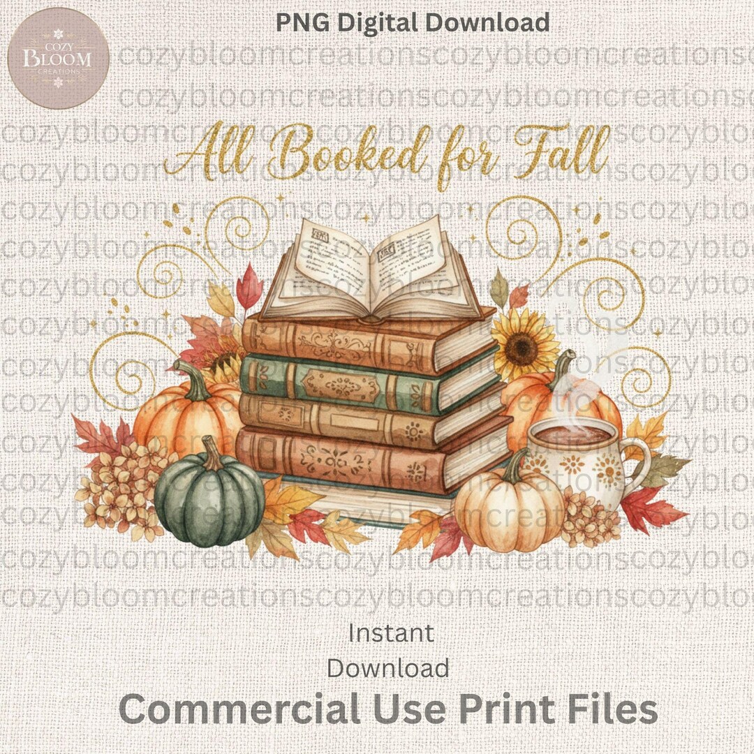 All Booked for Fall Watercolor Book Stack Png, Cozy Autumn Reading Png ...