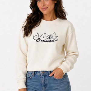 Bluza z haftem Cincinnati Skyline, okrągły dekolt z napisem Cincinnati, koszula Ohio City, bawełniana bluza z haftem, prezent Cincinnati
