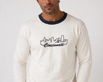 Camiseta de manga larga — Bordado del horizonte de Cincinnati, camiseta con el logo de Cincinnati, camiseta de la ciudad de Ohio, camiseta de algodón bordada, regalo de Cincinnati