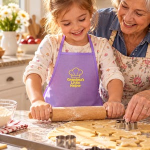 Delantal infantil "La pequeña ayudante de la abuela", delantal infantil personalizado, elige tu frase, delantal bordado con gorro de chef, regalo para niños para hornear