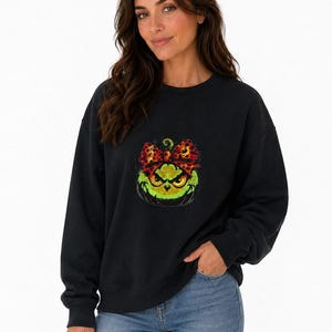 T-Shirt — Grinch Pumpkin Embroidered, Halloween Pumpkin Shirt, Green Grumpy Pumpkin Tee, Fall Halloween Gift, Embroidered Cotton Tee