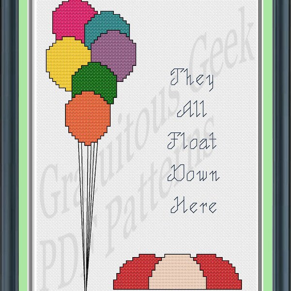 IT - Sie alle schweben hier unten Kreuzstich *Nur als PDF* - Pennywise - Cross Stitch - Stephen King's IT - Creepy Clown - Ballons