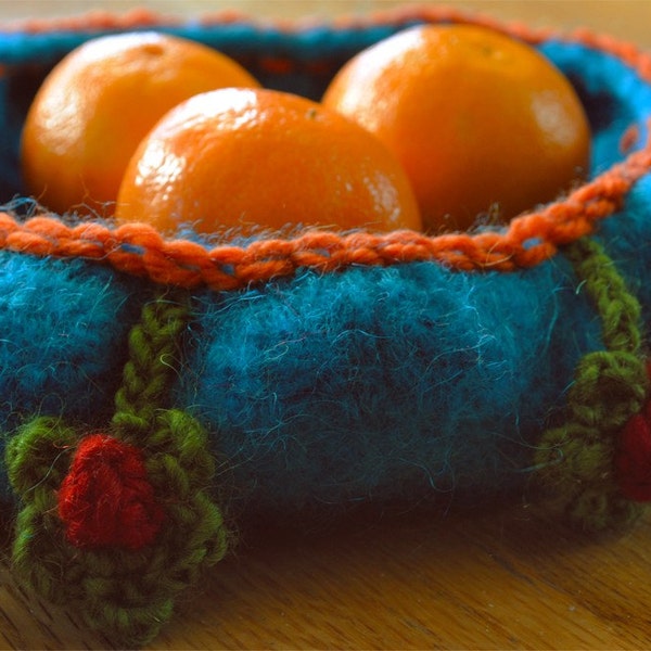 Rustic Turquoise Bowl Felted Wool