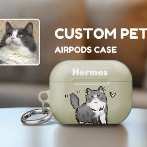 Custom Pet Portrait AirPods Case, Cute Style Personalized with Your Pet’s Photo, Dog Cat Protective Cover with Keychain Gift for Pet Lovers