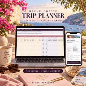 Bachelorette Itinerary Template, Bachelorette Budget Spreadsheet, Girls Trip Planner and Cost Split Tracker