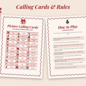 Close-up of the picture calling cards and the how to play page.