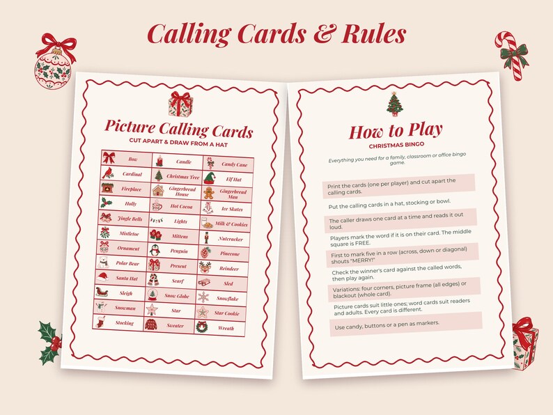 Close-up of the picture calling cards and the how to play page.