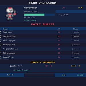 Gamified Habit Tracker Google Sheet | RPG Daily Planner for ADHD, Neurodivergent (Dark Mode)