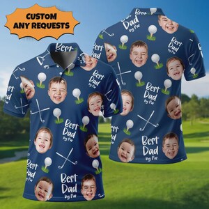 Custom Kid Face Photo Portrait Best Dad By Par Shirt, Custom Face for Dad Golfer Shirt, Short Sleeve Golf Shirt for Husband, Best Dad Shirt