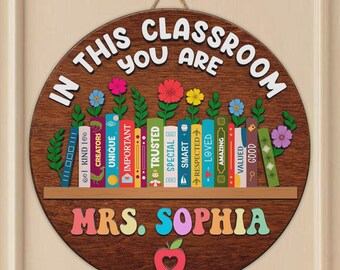 Personalized Teacher Appreciation Sign, Floral Teacher Name Sign, Back to School Door Hanger, Teacher Door Signs, Teacher Wooden Plaque Gift