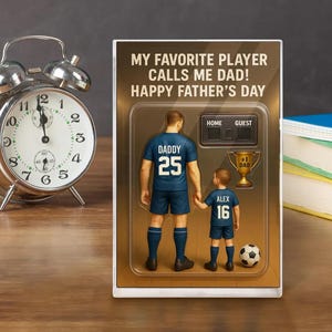Custom Football Dad & Son Figure Acrylic Block, Personalized Soccer Family Acrylic Block, Soccer Dad Lover Block Gift For Dad and Husband