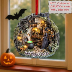 Custom Name The Witch&#39;s Cottage 2D Acrylic Ornament, Halloween Witch House Decor Gift, Halloween Witch House Ornament, Witch Halloween Gift
