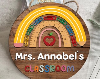 Personalized Teacher Door Wooden Sign, Personalized Classroom Wood Teacher Door Sign, 2025 Back To School Gift, Classroom Teacher Sign Gift