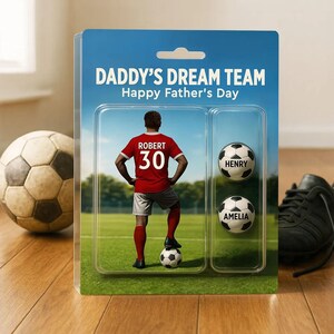 Daddy&#39;s Dream Team Soccer With Kids&#39; Names Custom Figure, Personalized Soccer Family Block, Soccer Dad Lover Block Gift For Dad and Husband