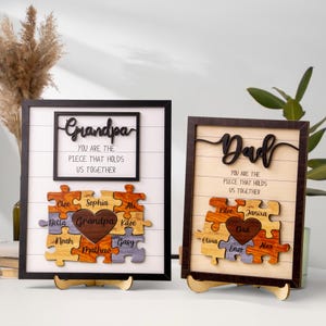 Father Holds Us Together Wooden Puzzles Sign, Personalized Children Name Wooden Sign, Father Wooden Sign, Father&#39;s Day Sign, 2025 Daddy Sign