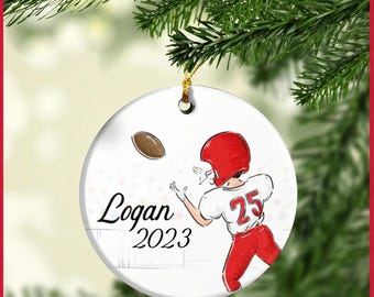 Custom Name American Football 2D Ceramic Ornament, Football Friend/Team Ornament, American Football Player Christmas Ornament, Xmas Decor