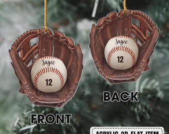 2D Flat Personalized Baseball Glove Christmas Ornament, Glove Baseball Team Gift, Baseball Christmas Tree Ornament, Baseball Keepsake Gift