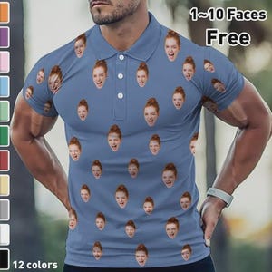 Custom Face Polo Shirt for Men, Custom Children Faces for Dad Polo, Short Sleeve Shirt Gift for Husband, Golf Shirt with Pet Photos Gift